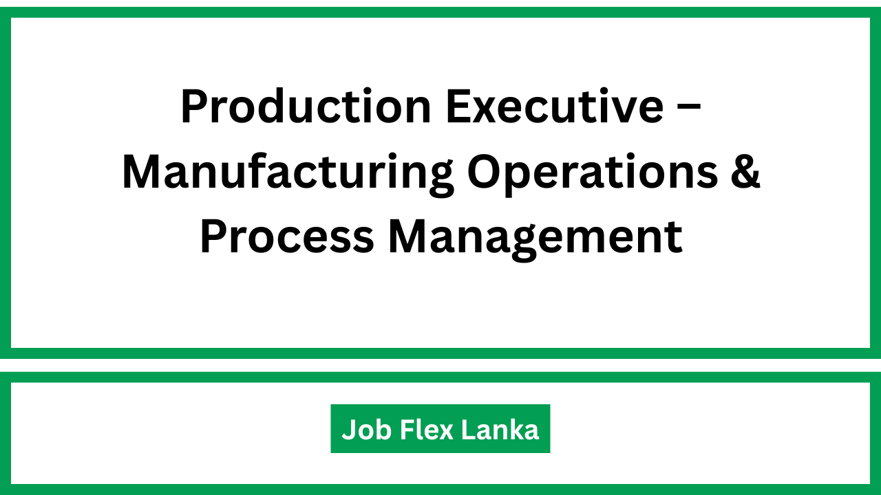 Production Executive – Manufacturing Operations & Process Management